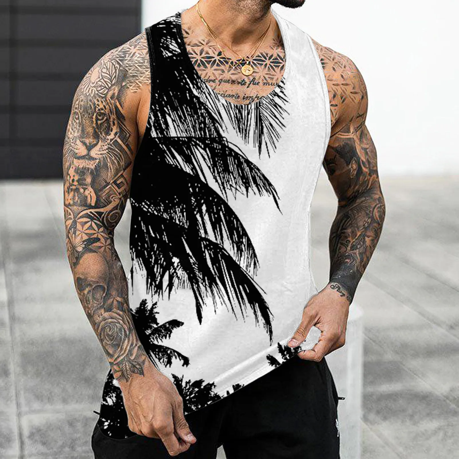 New Coconut Tree Flower 3D Printed Hawaiian Beach Tank Tops Men\'s Fashion Vest Sleeveless Tank Top Bodybuilding Gym Man Clothing