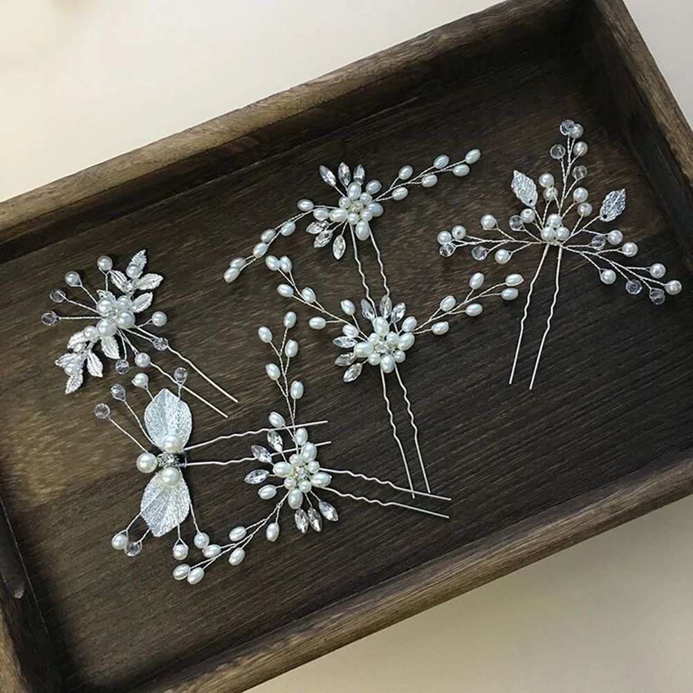

Набор из 6 свадебных заколок для волос: жемчужные, с кристаллами, стразами, U-образные, серебряные, с листьями и жемчугом, хрустальные