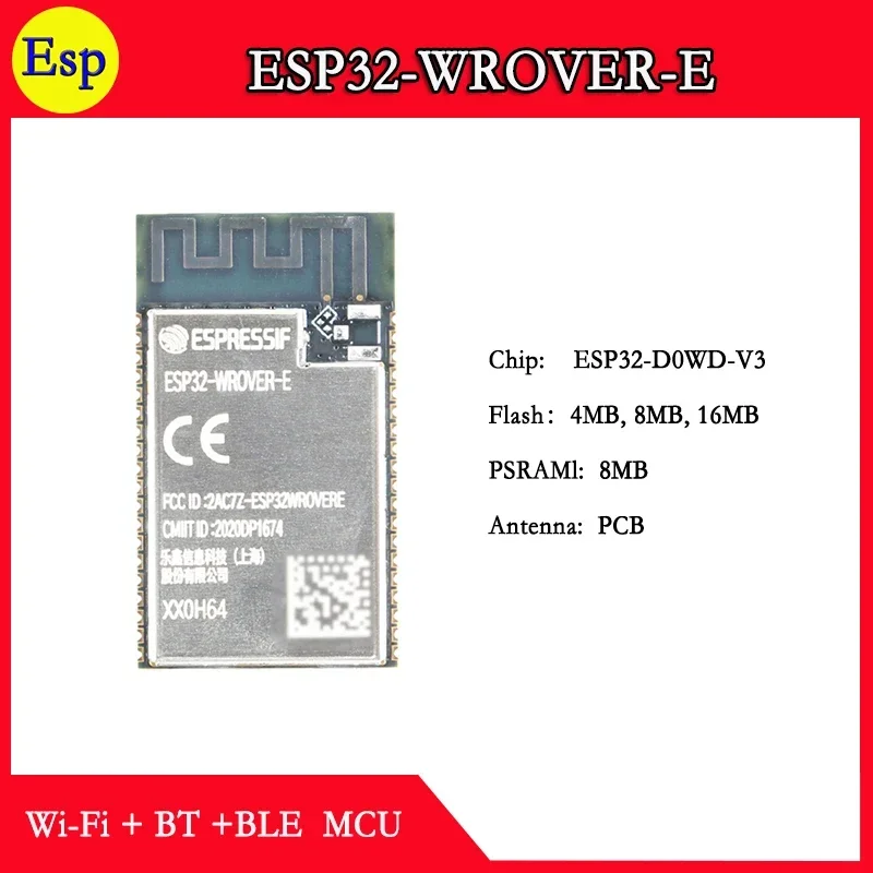 

ESP32-WROVER-E 4M 8M 16M N4 N8 N16 8MB PSRAM ESP32 WROVER E Espressif ESP32 PCB Antenna Dual Core Wi Fi&Bluetooth Module