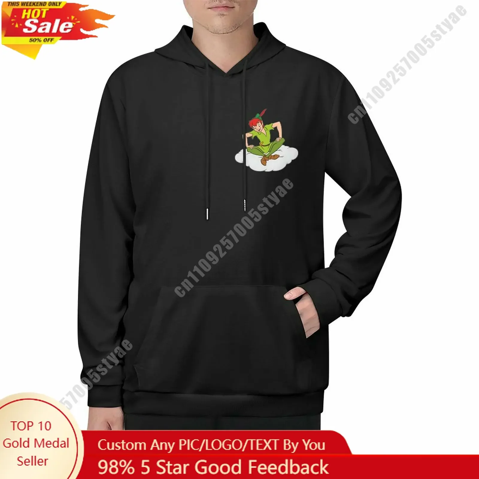 

Peter Pan Hoodie Custom Designed Disney Cartoon Your Photo Logo Double Sided Printing Adult Size Windproof Cold Resistant