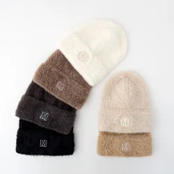 Autumn and winter new women's hat plush letters wool cap warm knitted cap padded caps solid color velvet cap