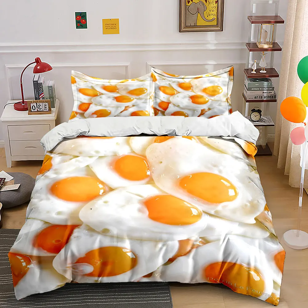 Overlapping fried eggs beautifully presented Print Bedding Set 1 Duvet Cover 2 Pillowcases for Adult and Children Luxury Gift