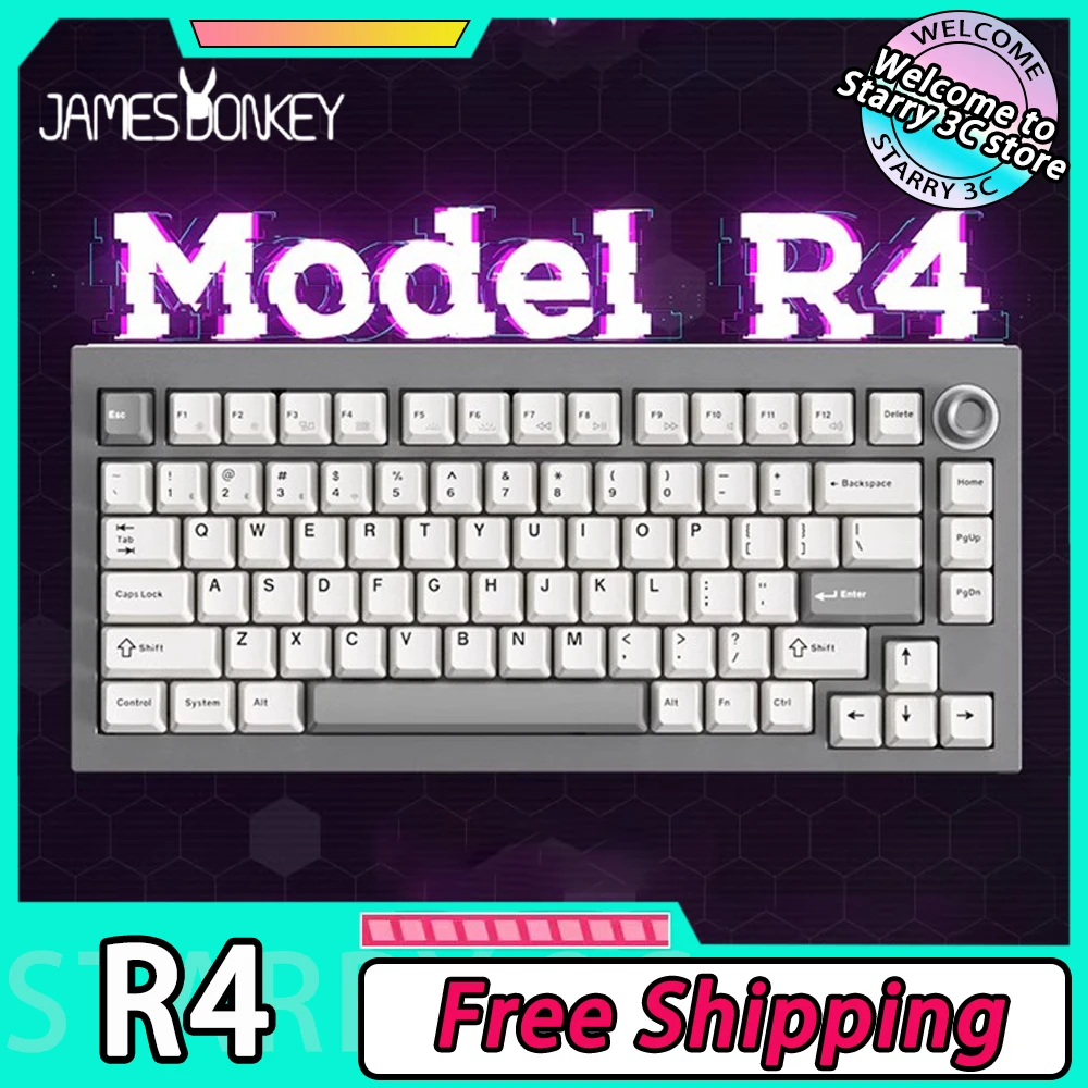 James Donkey R4 Mechanical Keyboard Aluminum Alloy Tri Mode 2.4G/Bluetooth Wireless Gaming Keyboard RGB Hotswap Gasket With Knob