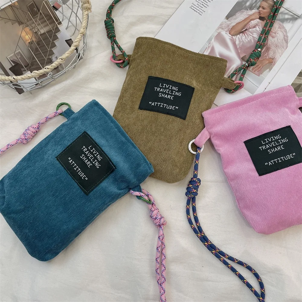 

Simple Corduroy Mobile Phone Bag Solid Color Crossbody Bag Large Capacity Shoulder Bag Messenger Bag for Women Girls