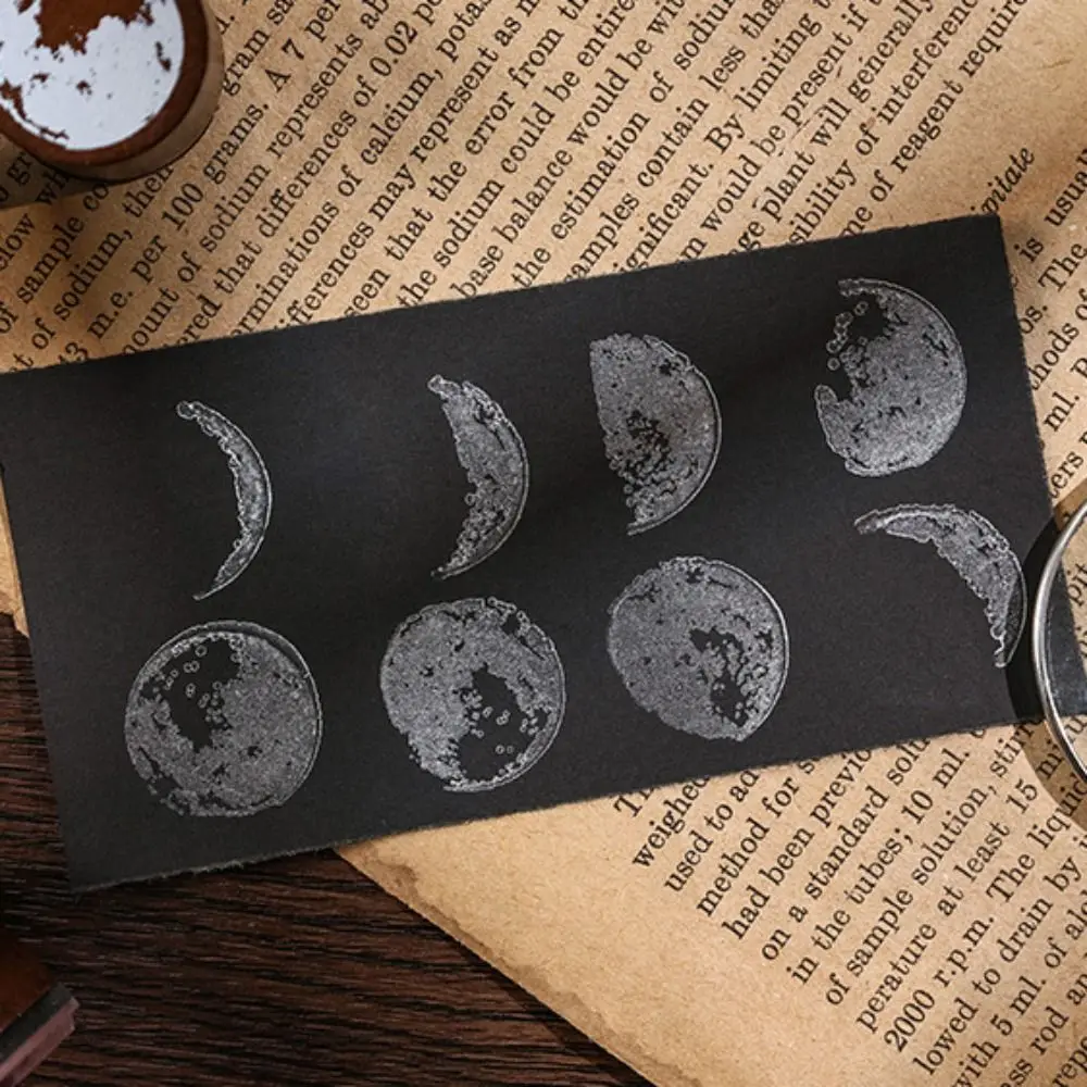 Mountain and Moon Moon Series Seal Wooden Circular Mini Wooden Seal Printing Card Making DIY Decorative Stamp