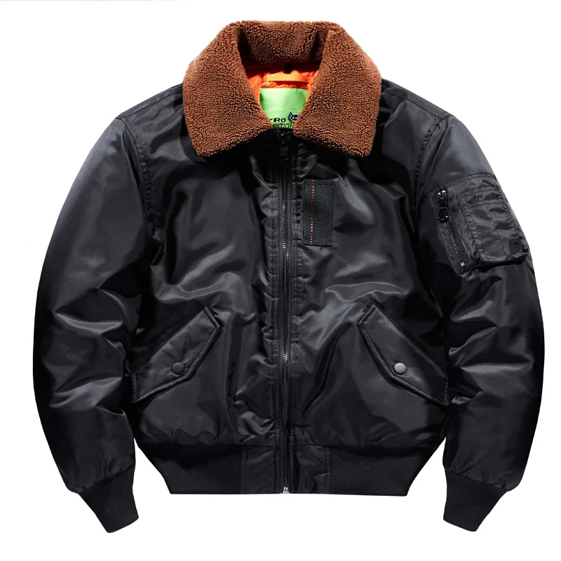 Men\'s Winter Thick Air Force Jacket Casual Bomber Outwear Fleece Fur Collar Warm Coats Retro Military Jackets Plus Size  6XL