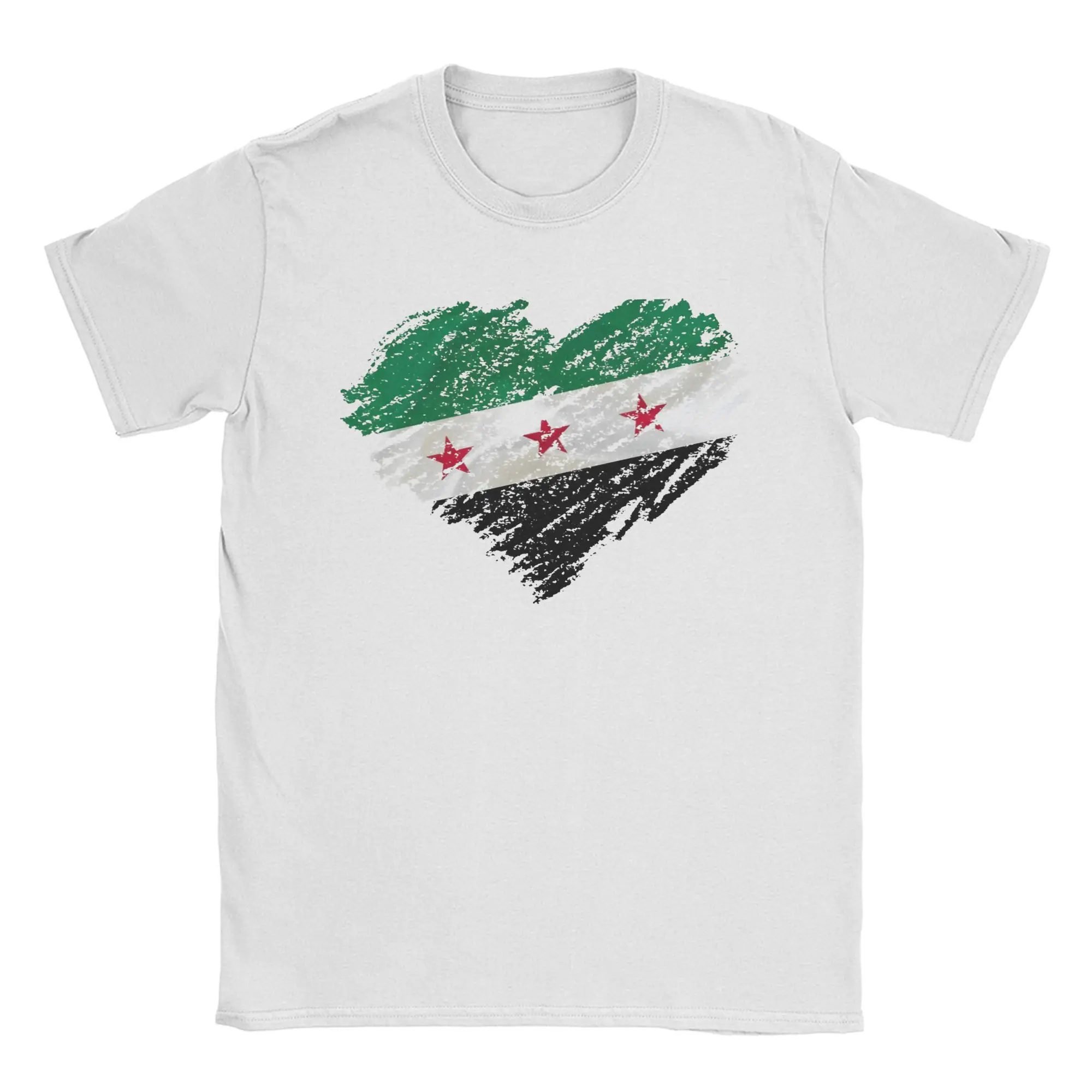 Casual Scribble I Love Syria Flag Tshirts Unisex Crewneck Short Sleeve Top Tee  100%Cotton Summer Clothing