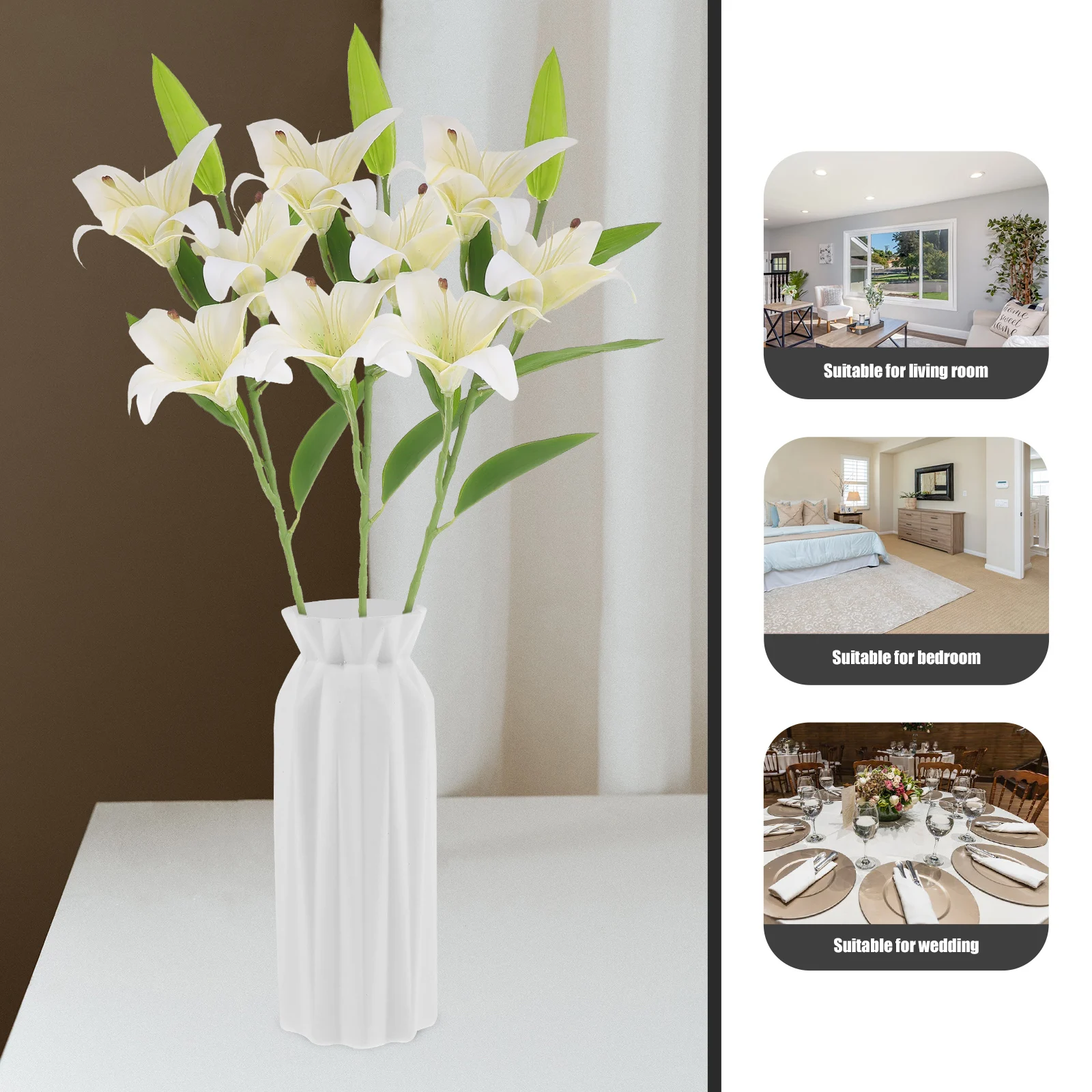 

3pcs Artificial Lily Flowers Lifelike Fake Bouquet Decoration Wedding Party Faux Lilies Plastic Cloth Desktop Decor Bouquet