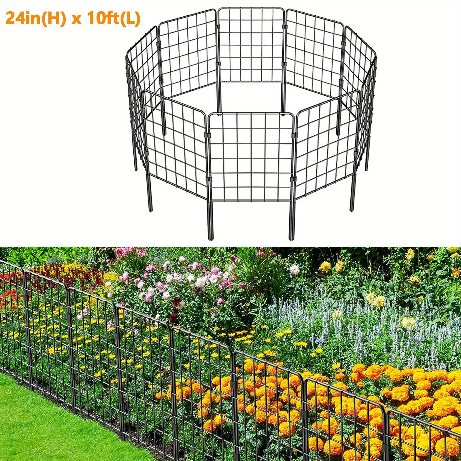 10 Pack Metal Garden Fence Animal Barrier Fence Panels Rustproof for Yard Decor