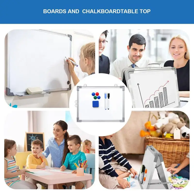 Papan tulis putih magnetik papan tulis putih kecil dengan 2 spidol 1 penghapus 4 magnet halus papan gambar tulis dua sisi aluminium