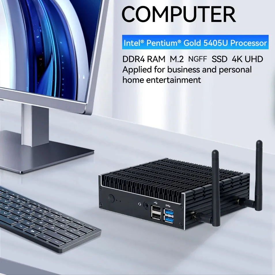 

Mini PC Intel Pentium 5405U WIndows 11 Linux Barebone DDR4 M.2 NVME SSD 4K UHD WiFi Bluetooth Fanless Industrial Computer