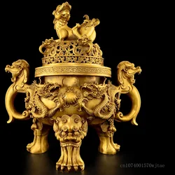 Creative Brass Three-legged Animal Shaped Aromatherapy Burner, Indoor Kowloon Incense Stove, Buddha Hall, Dog Sculpture Shaped