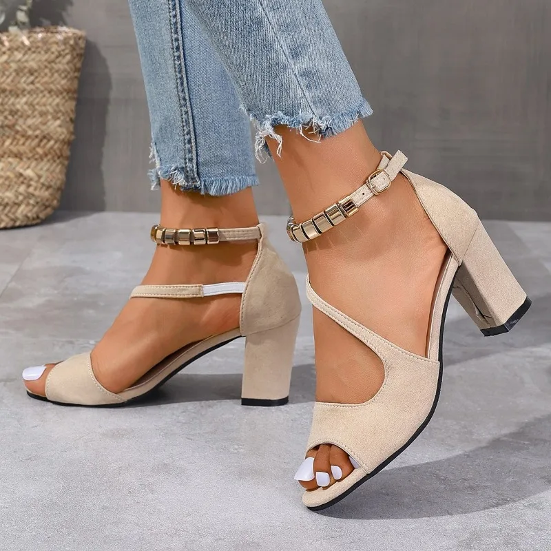 

Сандалии женские с открытым носком, туфли на высоком каблуке, повседневные Модные Простые Босоножки с открытым носком и пряжкой, лето