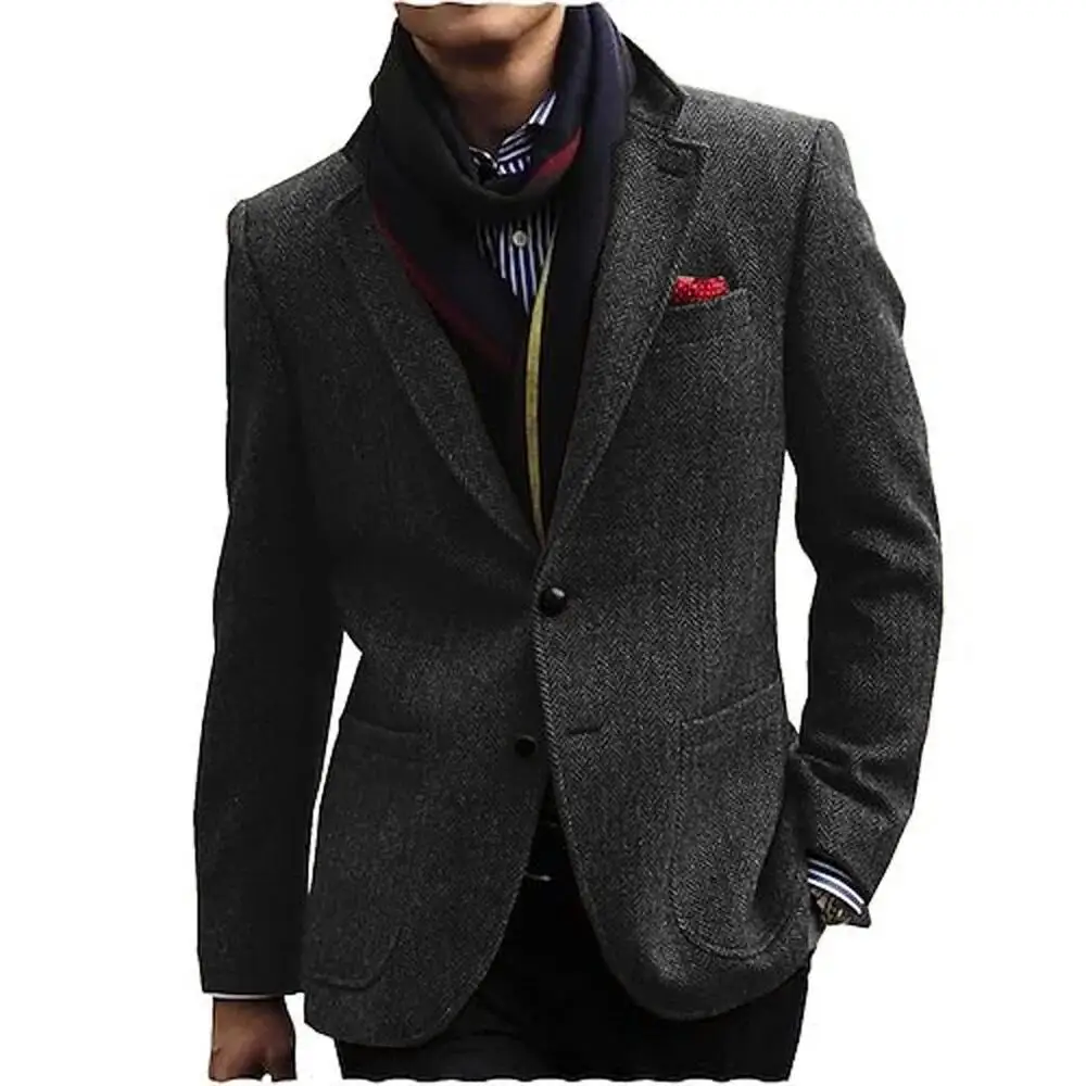 Men\'s Herringbone Single Breasted Jacket Casual Wedding Groom New Tuxedos Coat Elegant Men\'s Jackets Business Man Suits Blazer