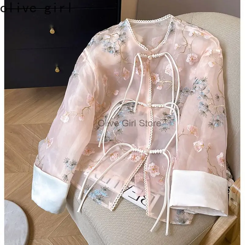 

Exquisite Elegant Shirt Embroidered Tassel Buckle Women's Clothing 2025 Summer High-end Temperament Thin Cardigan Top Jacket