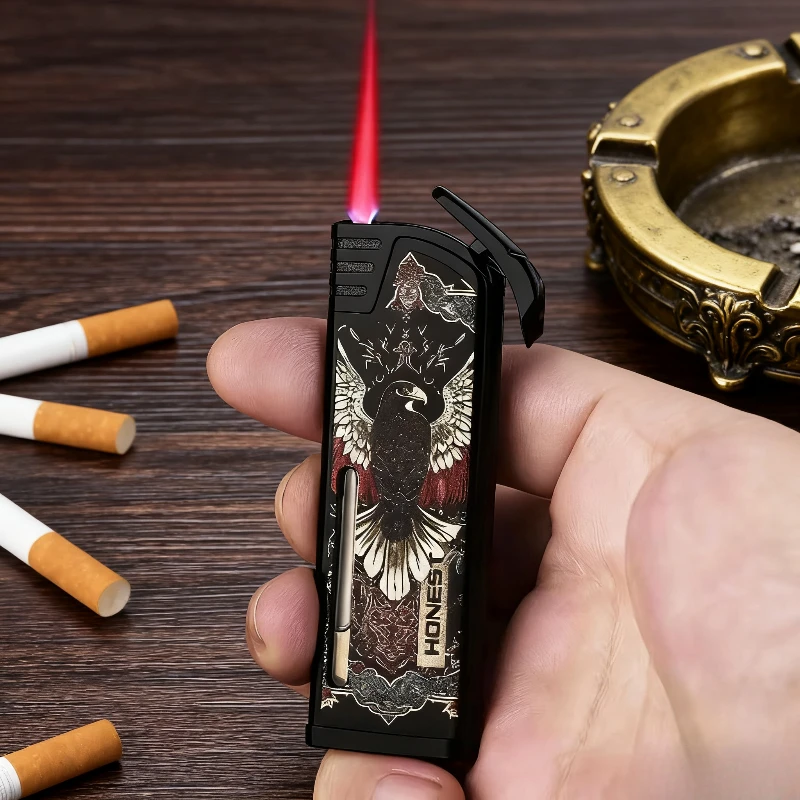 HONEST Portable Mini Cigar Lighter with A Visible Air Window, Metal Ultra-thin Windproof Blue Flame Butane Gas Nozzle Lighter