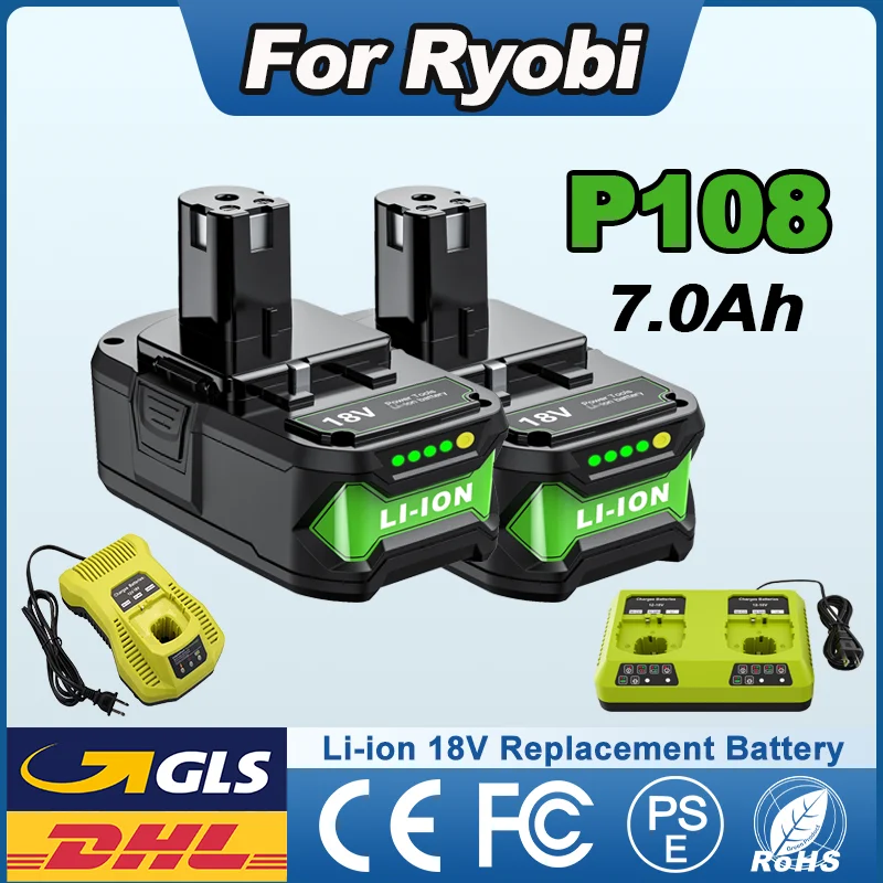 Batterie 7Ah pour RYOBI P108 18V Plus, outils électriques Li-ion 18 volts, P108 P104 P107 RB18L50 RB18L20 BPL1815 RB18L40