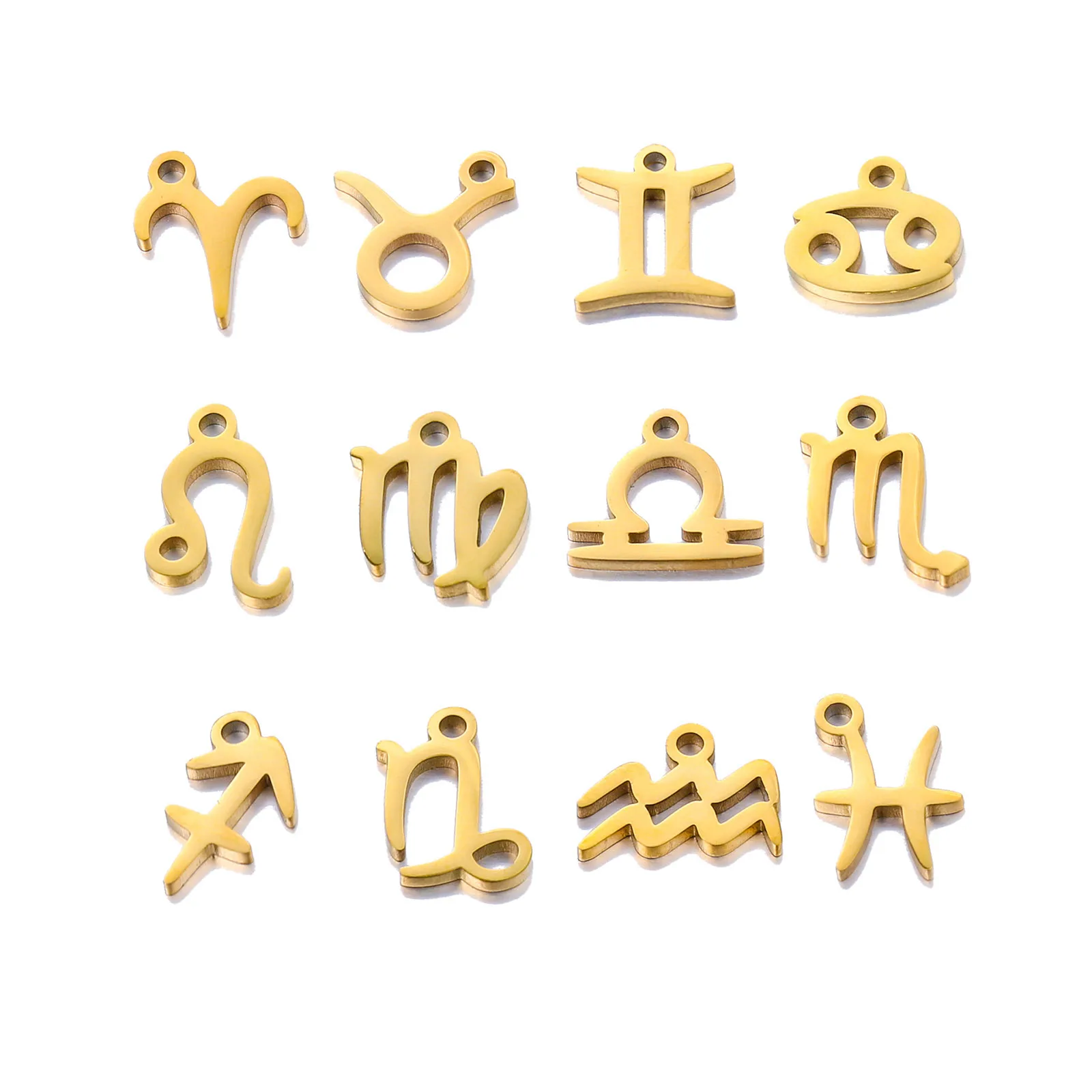 

5pcs Gold Color Stainless Steel Constellation Charms Polished Metal Sign Of Zodiac Pendant Diy Making Necklace Earrings Jewelry