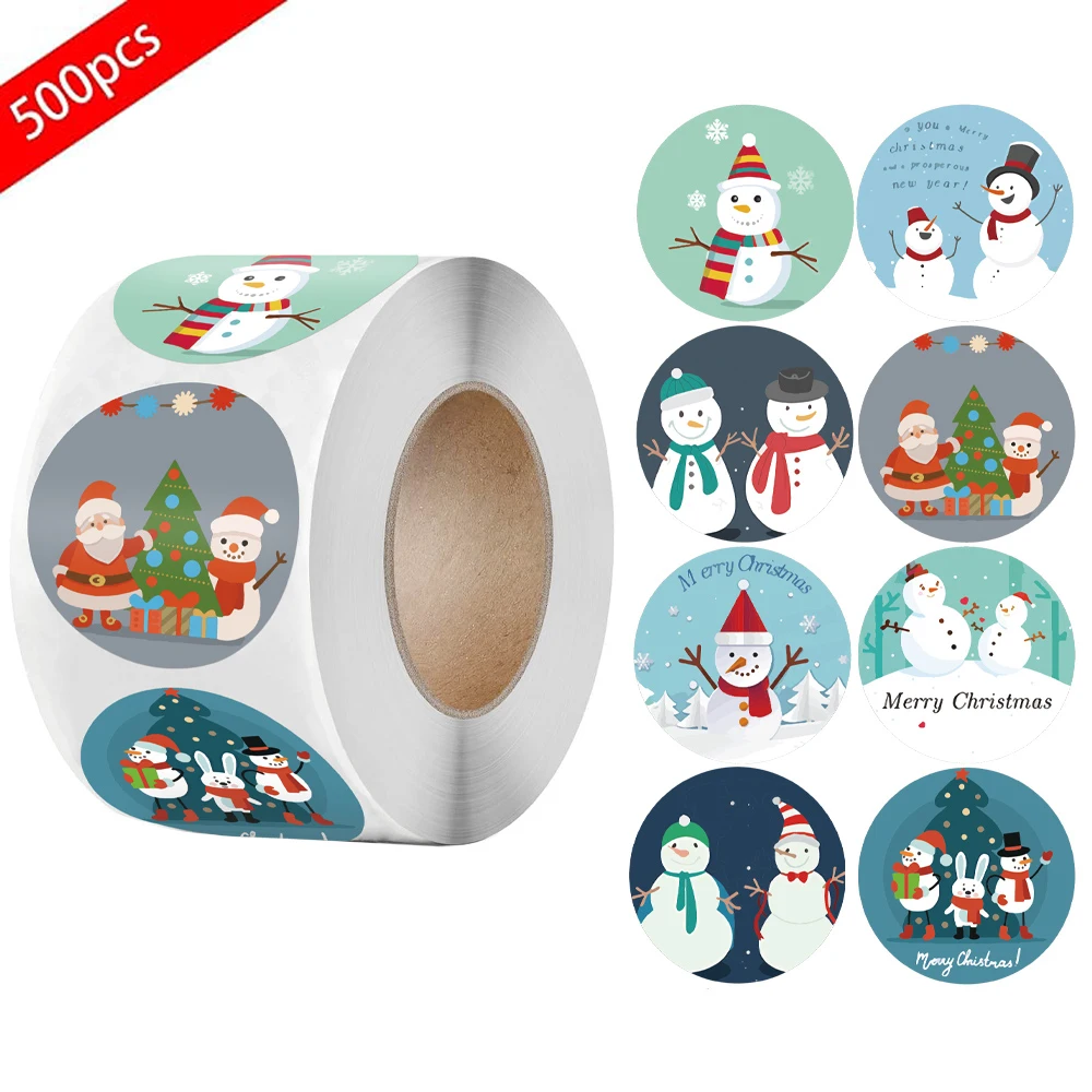 500 قطعة عيد ميلاد سعيد ملصق عيد الميلاد عشية التفاف هدية صندوق تسمية متجر نافذة الديكور 1 بوصة مستديرة عيد الميلاد العلامات ملصق