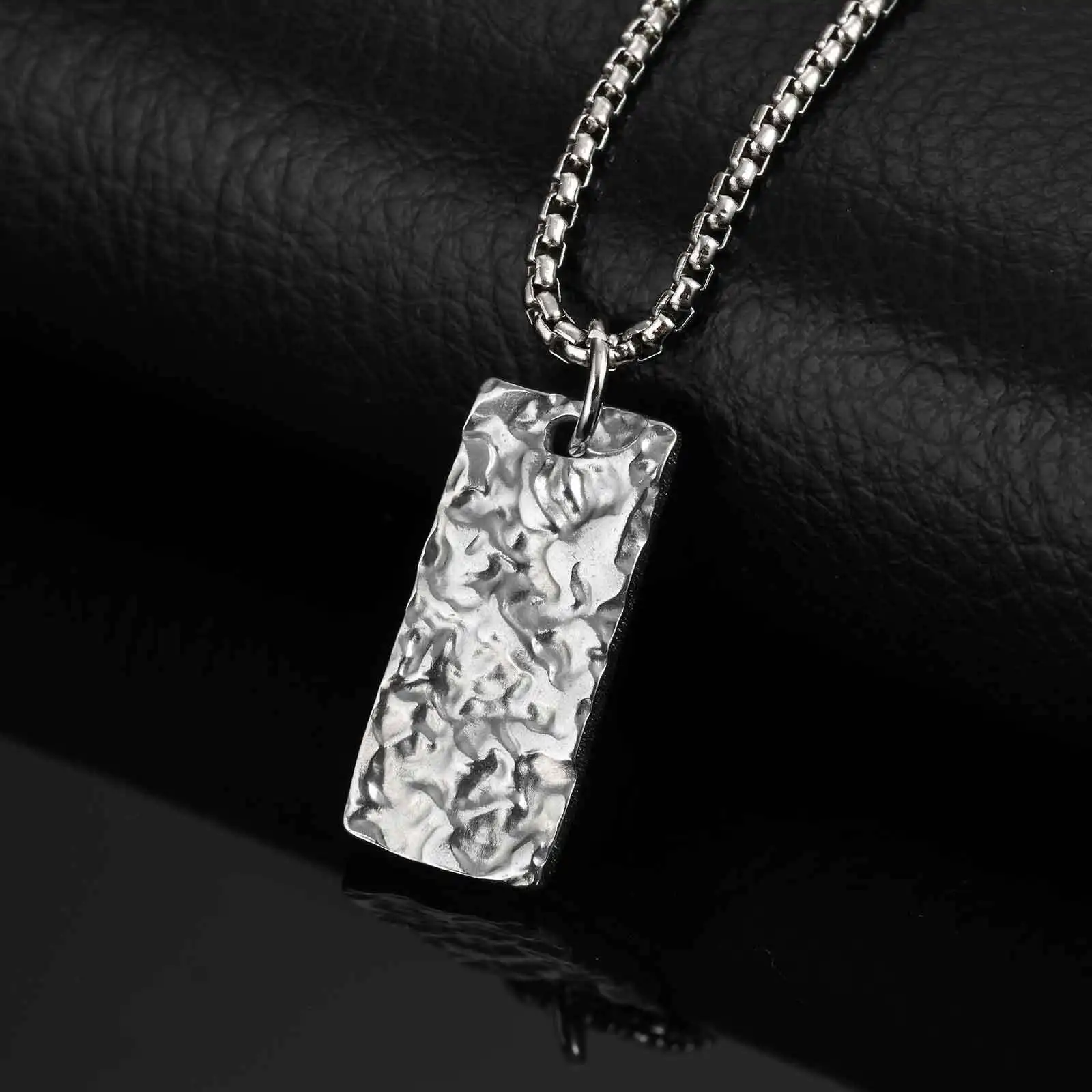 

Vintage Fold Geometric Necklace for Men Boys,Stainless Steel Rectangular Pendant,Punk Jewelry Gift