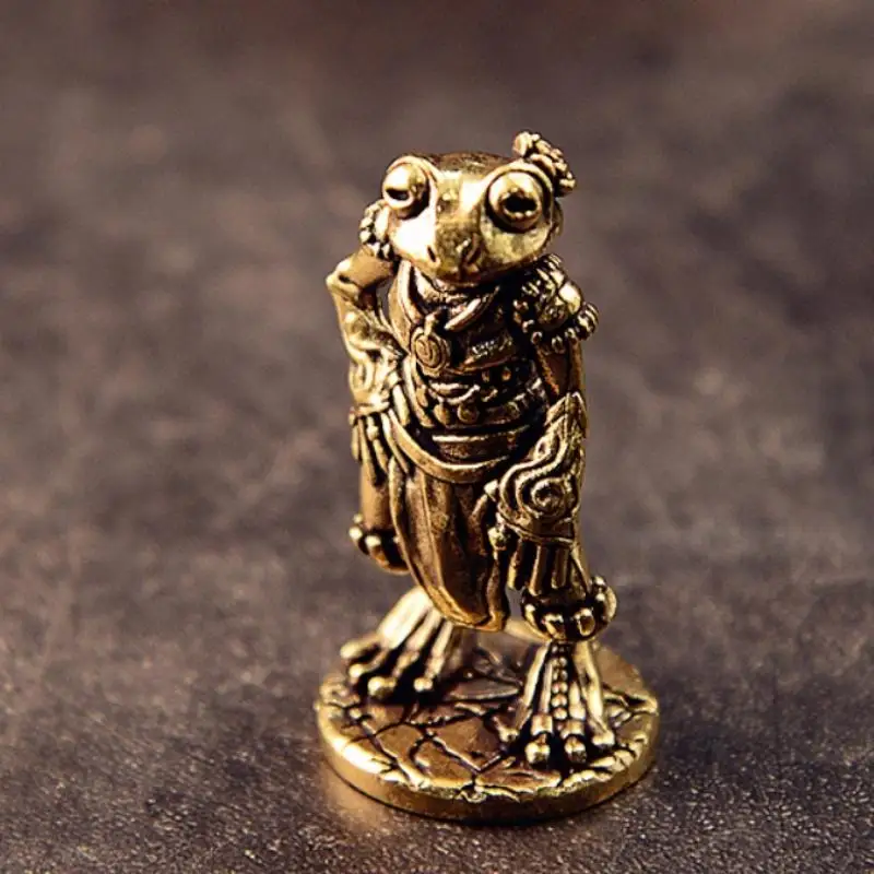 Miniature de grenouille en laiton antique, figurine de thé, sculpture animale exquise, décoration de bureau et de maison, statue de grenouille gracieuse, ornements
