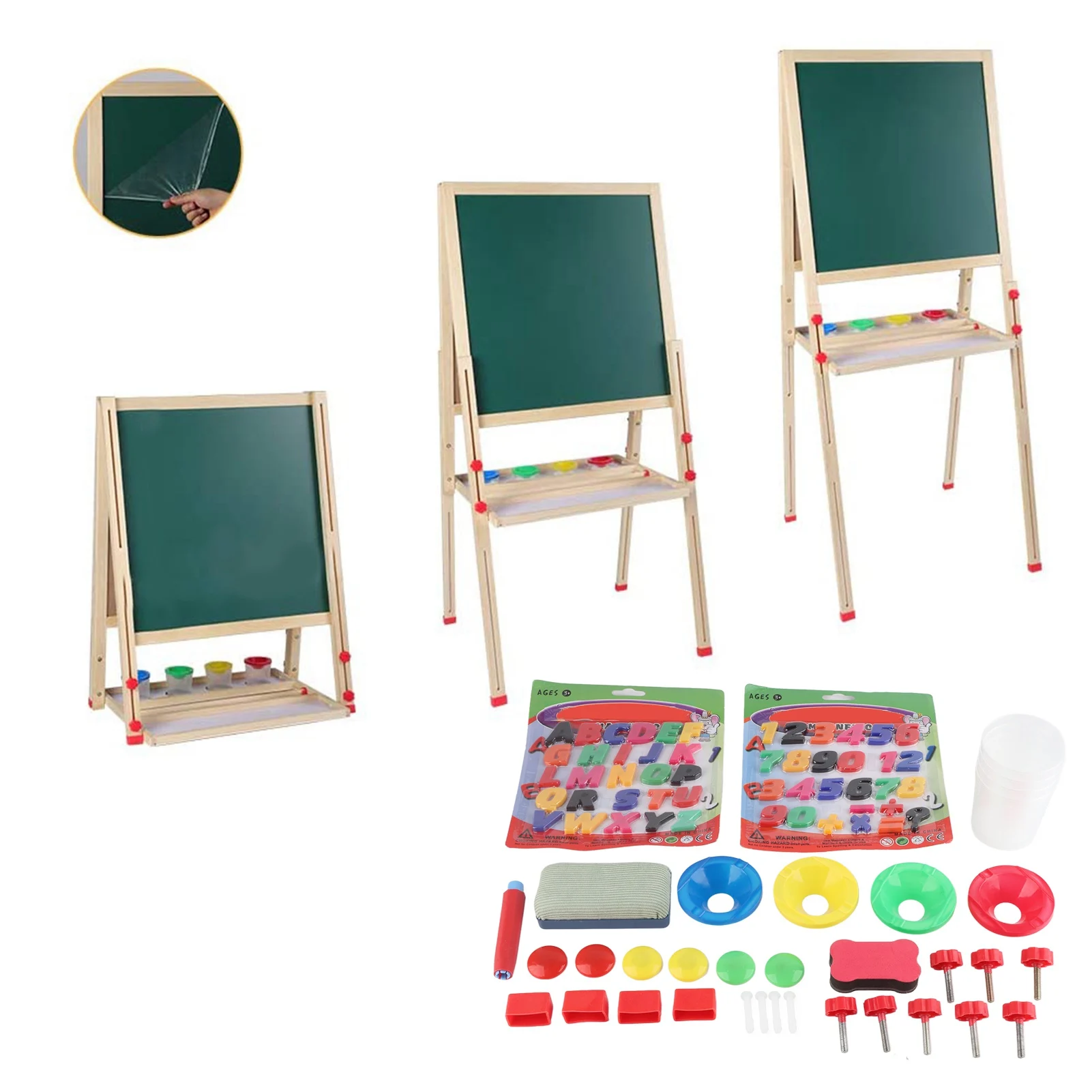 

Magnetic Kids Art Easel Stand Adjustable Wood All-in-One Toddler Easel with Chalkboard/Whiteboard for Kids Aged 2-8