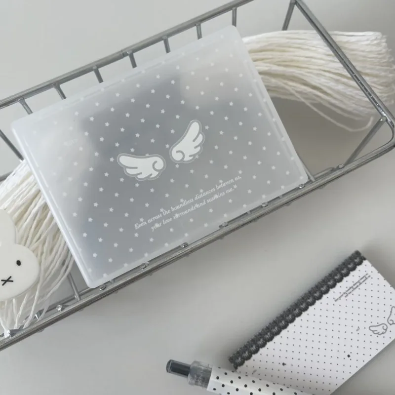 Star Polka Dot Wing Frosted Photocard Storage Box Desktop Dustproof Sticker Organizer Ins Style Clear Case Kpop Idol Card Holder