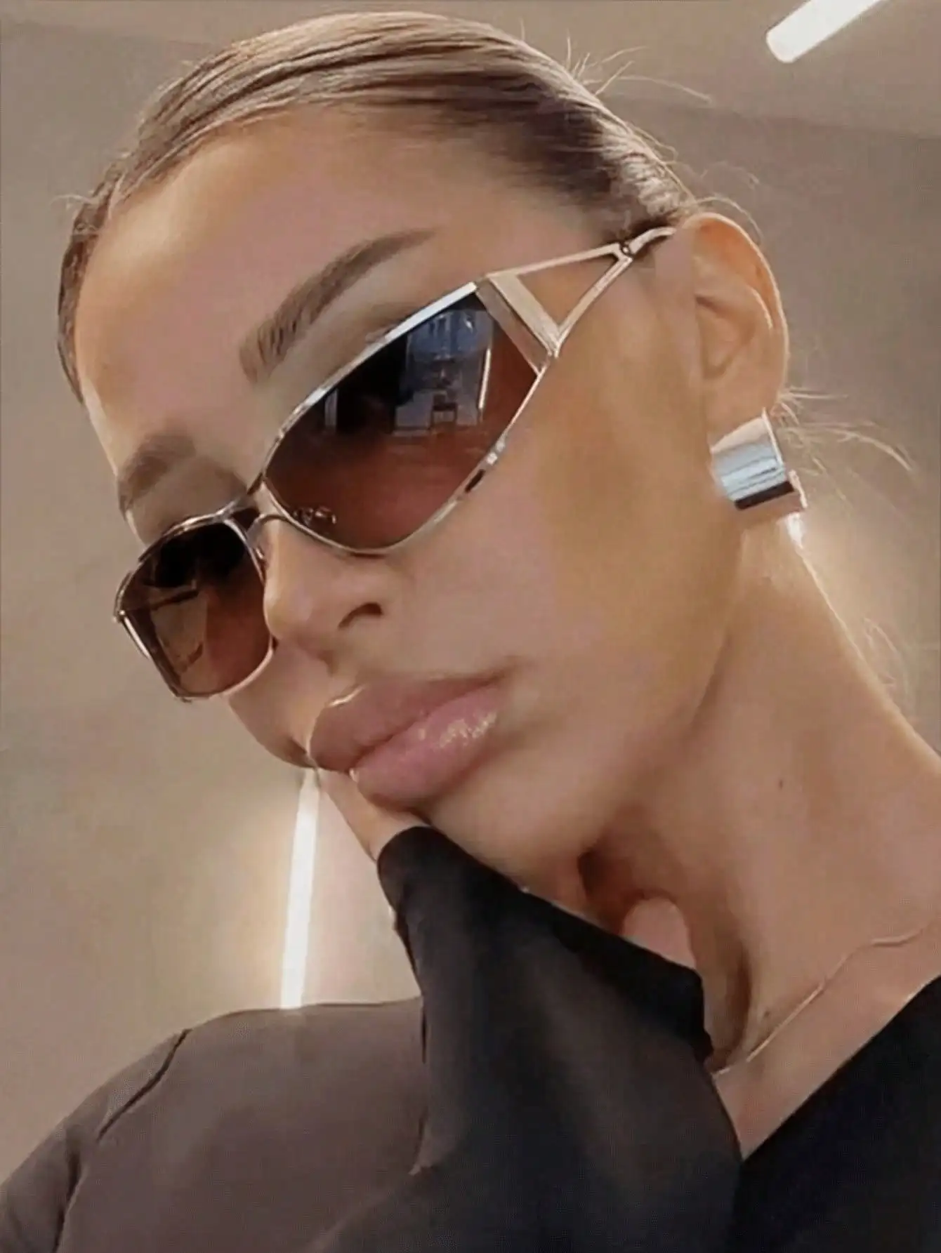 

Metallic Silver Oversized Wrap-Around Sunglasses for Beach Travel Festival