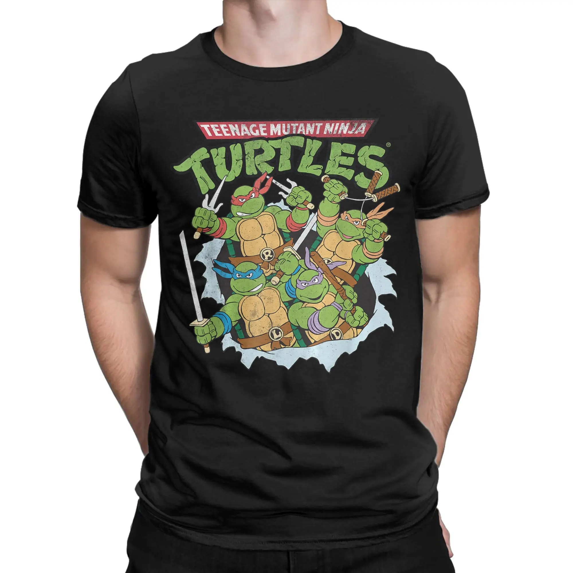 Fashion Ninja Turtles Break Through T-Shirt for Men Round Neck 100% Cotton T Shirt  Short Sleeve Tee Shirt Plus Size Tops