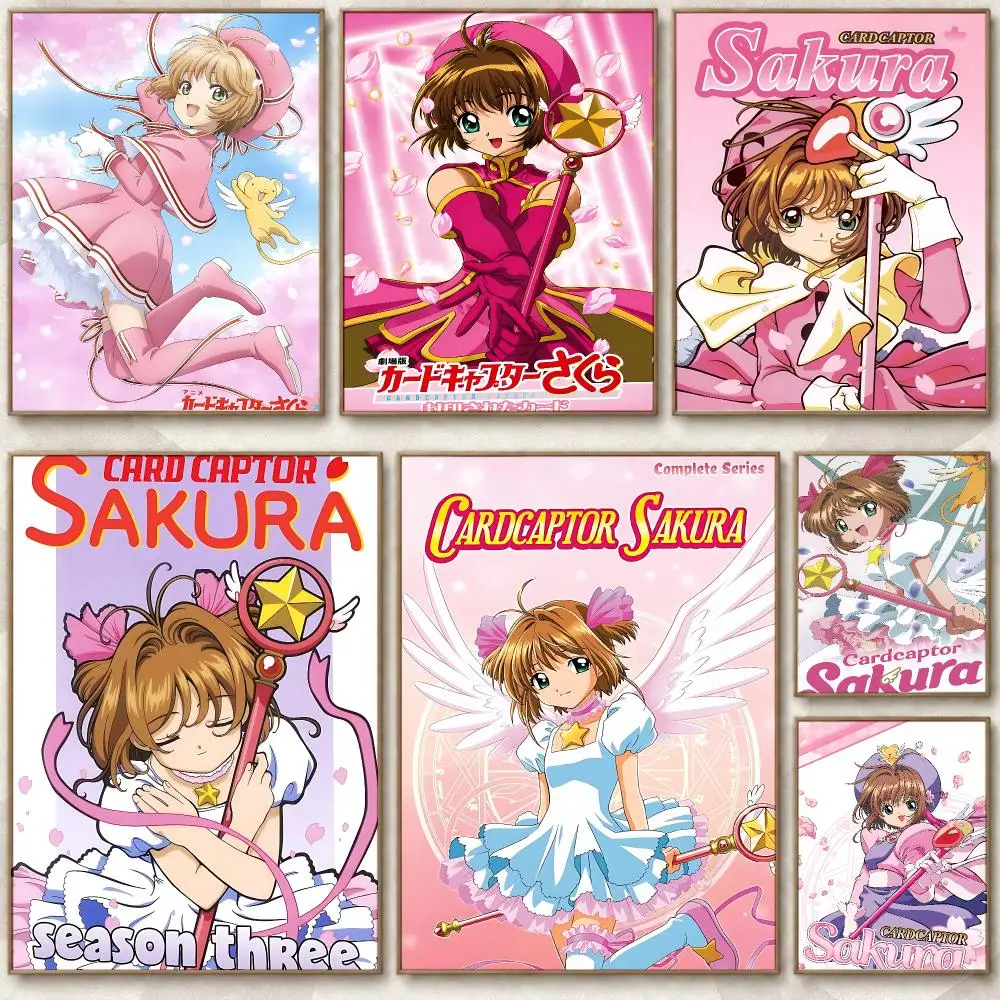 Cute Anime Cardcaptor Sakura Poster Chic Art Poster Self-Adhesive No Glue Residue for Bedroom Hallway