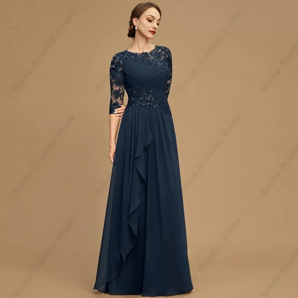 Modern Scoop Mother of Bride Dresses for Women 2024 Beach Half Sleeve Wedding Party Dresses with Lace Chiffon Robe De Soirée