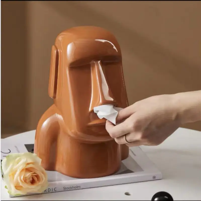 Creative Easter Island Statue Tissue Box, Luxury Multifunctional Home Decor for Bedroom Dining Table  statues for decoration