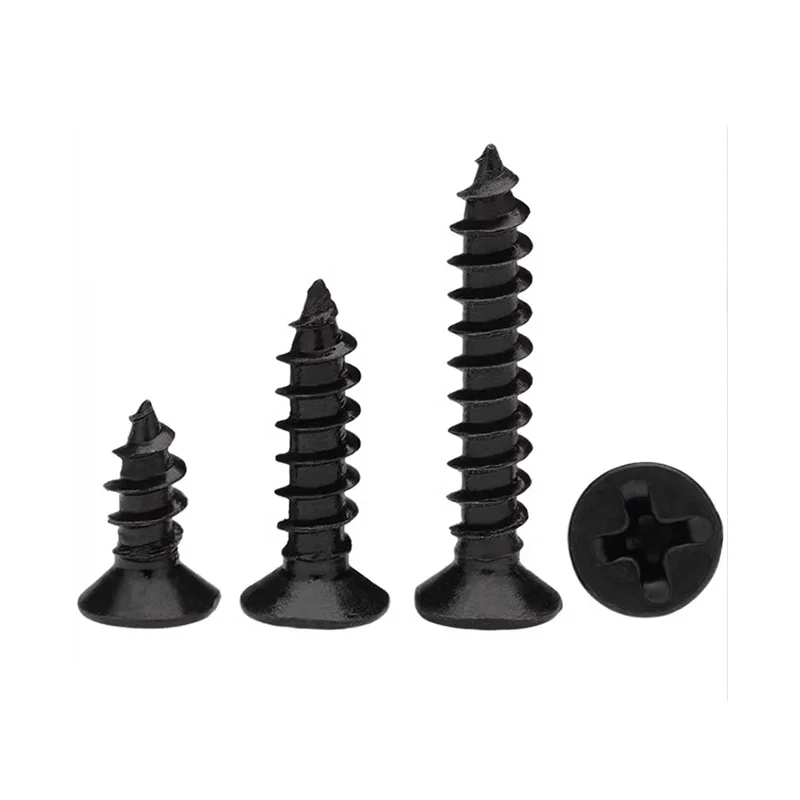 340pcs/Box M3 M3.5 M4 M5 black Flat Head Cross Carbon Steel Self-Tapping Screw