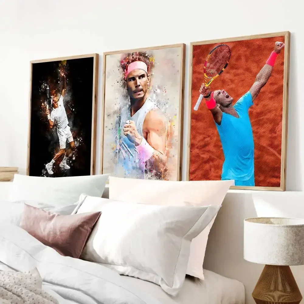 World Tennis Poster Player Rafael Nadal Roger Federer Poster Self-adhesive Art Waterproof Paper Sticker Coffee House Wall Decor