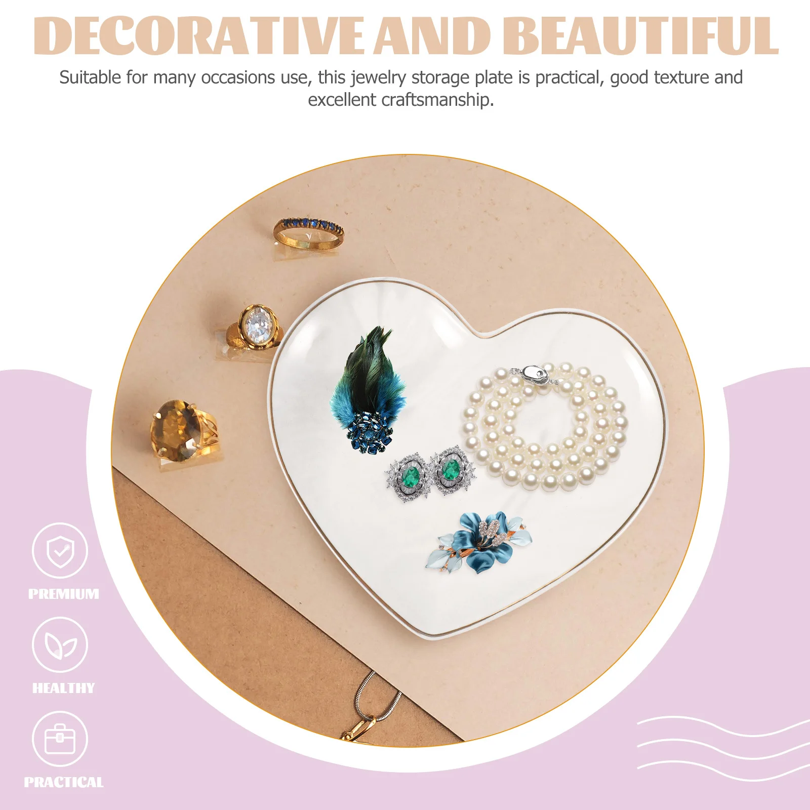 

Marbling Heart Jewelry Storage Plate Ceramic Jewelry Dish Decorative Tray Small Trinket Holder Necklace Storage Candy Tray