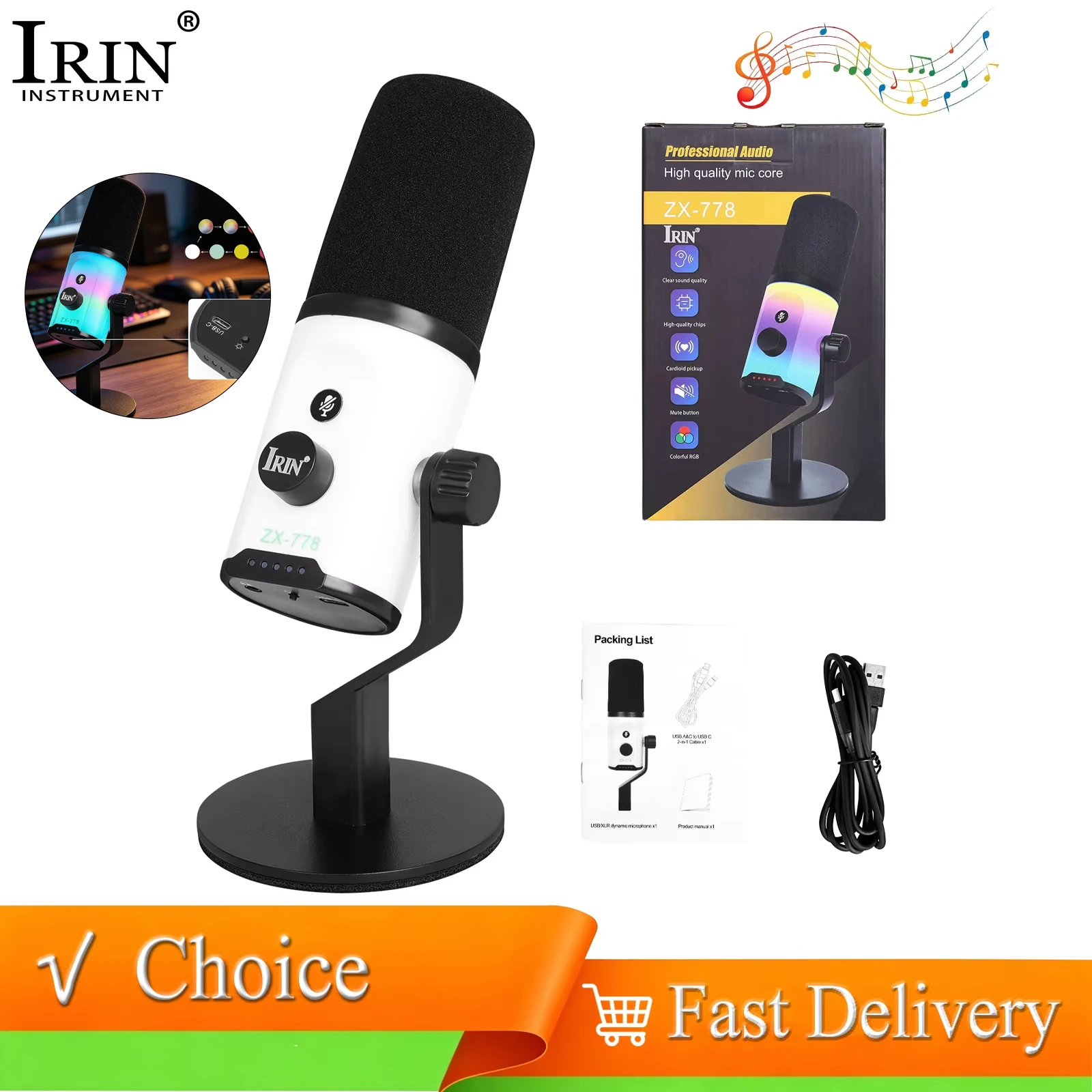 ZX-778 Desktop Microphone Dynamic PC Microphone High Sensitivity Game Live Mic Desktop Stand for Live Streaming and Podcasting