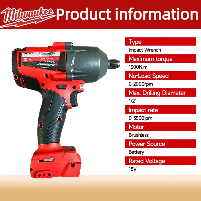ميلووكي 18 فولت 1300 نانومتر مفتاح كهربائي لاسلكي عزم دوران كبير فرش تأثير وجع سيارة شاحنة إصلاح أدوات كهربائية #4