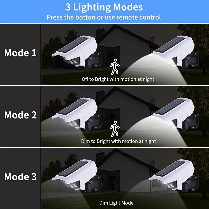 Imagem -03 - Luz Solar Impermeável com Sensor de Movimento 77led Câmera Fictício de Segurança Luz Noturna ao ar Livre Lâmpada Ip65 Modos Casa e Jardim