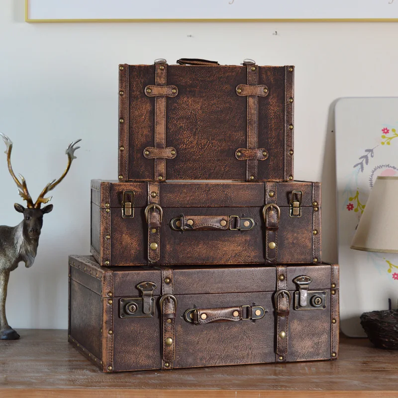 Retro Tragbare Requisitenbox Haushalts-ID-Aufbewahrungsbox Requisiten für Schaufenster Tragbare Ledertasche