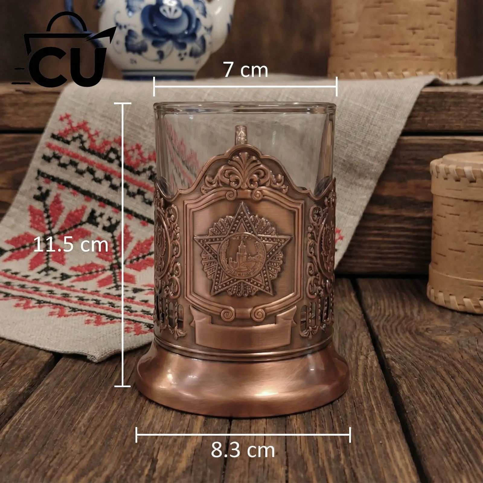 Russian style Teahouse Companion Glass Cup Carving Metal Anti scalding Cup Holder Coffee Cup Atmosphere