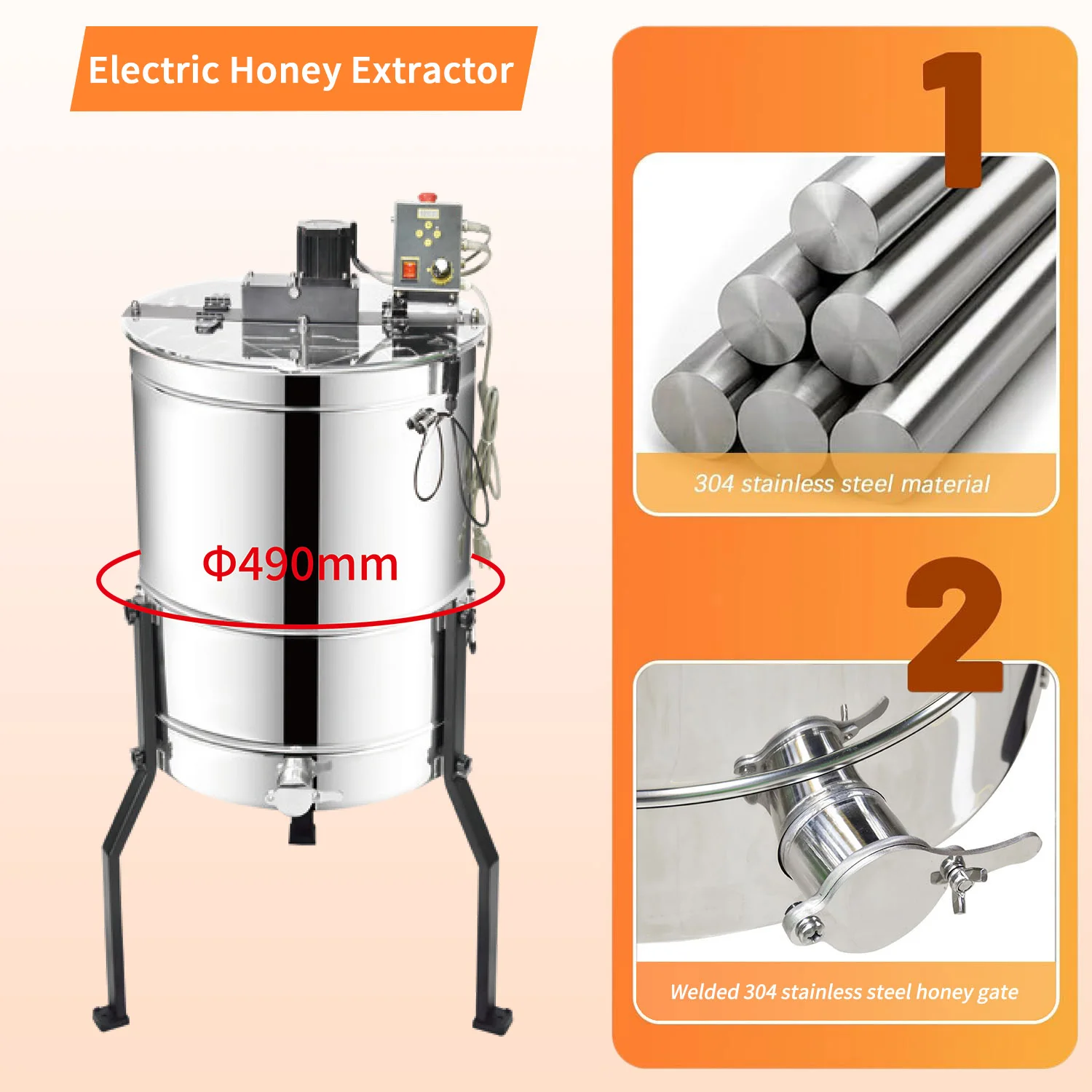 

Electric Honey Extractor 2 Frames Beekeeping Equipment Stainless Steel Honey Separator for Apiary Farm Backyard