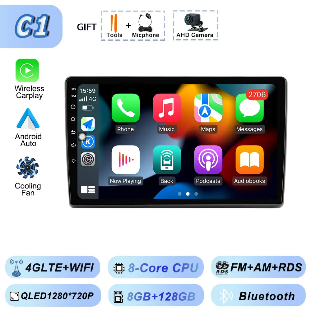 Video Speler Carplay Autoradio voor Fiat Ducato 2007 2008 2009 2010 2011 2012-2015 Android 15 Stereo multimedia BT Auto Android - afbeelding 1