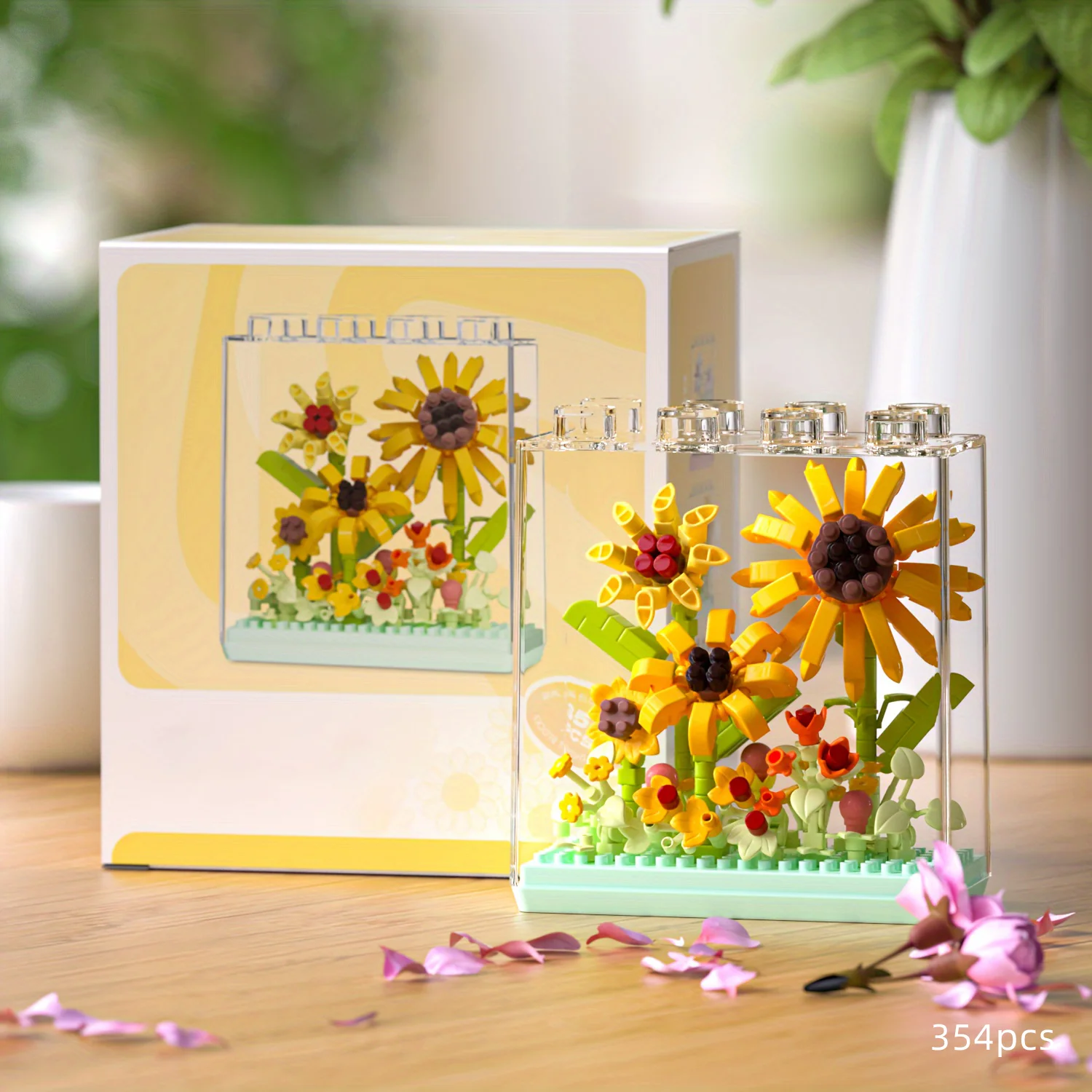 

3D Garden Model Kit, Handmade Bouquet, Transparent Box, ABS Plastic, Ideal for Home Deco & Gifting on Various Occasions