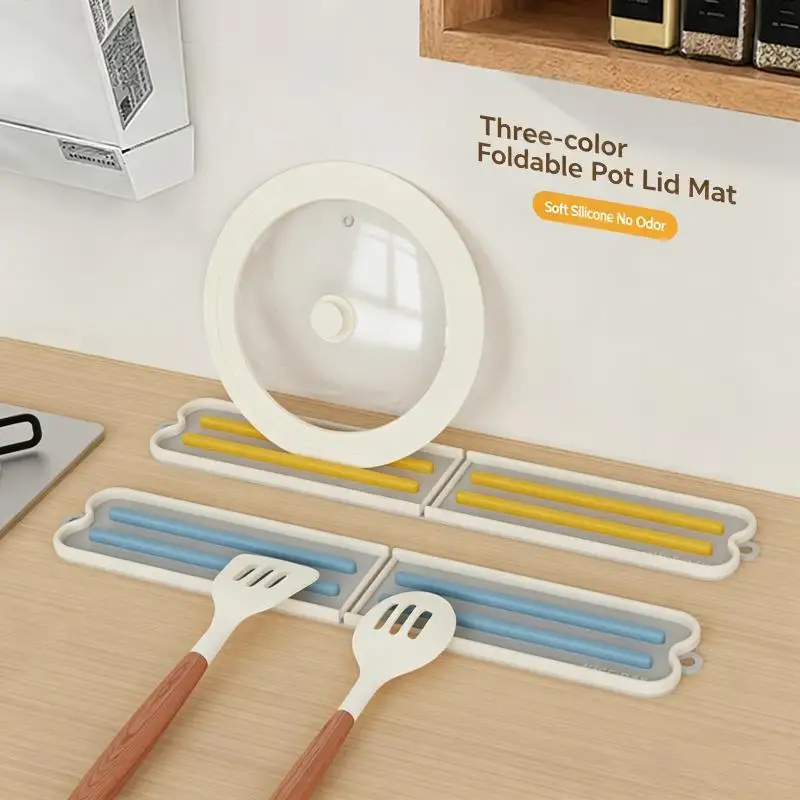 Folding Pot Lid Storage Mat Non-Slip Soft Rubber Cutting Board Mat Heat Insulation Hanging Spatula Storage Mat Counter Top