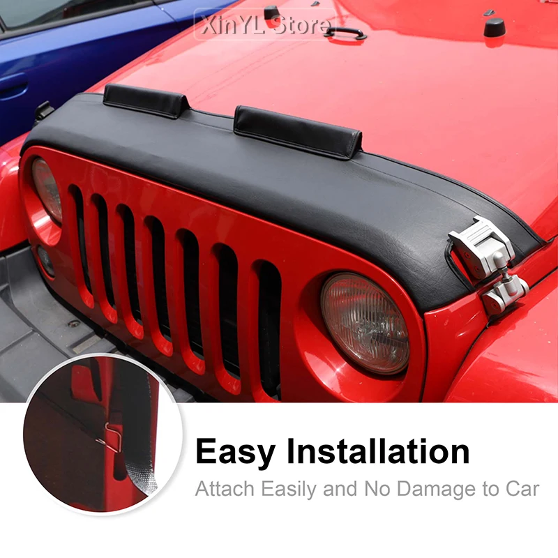 

Защитный чехол из искусственной кожи для капота автомобиля Jeep Wrangler JK 2007-2017, черный, аксессуар для экстерьера