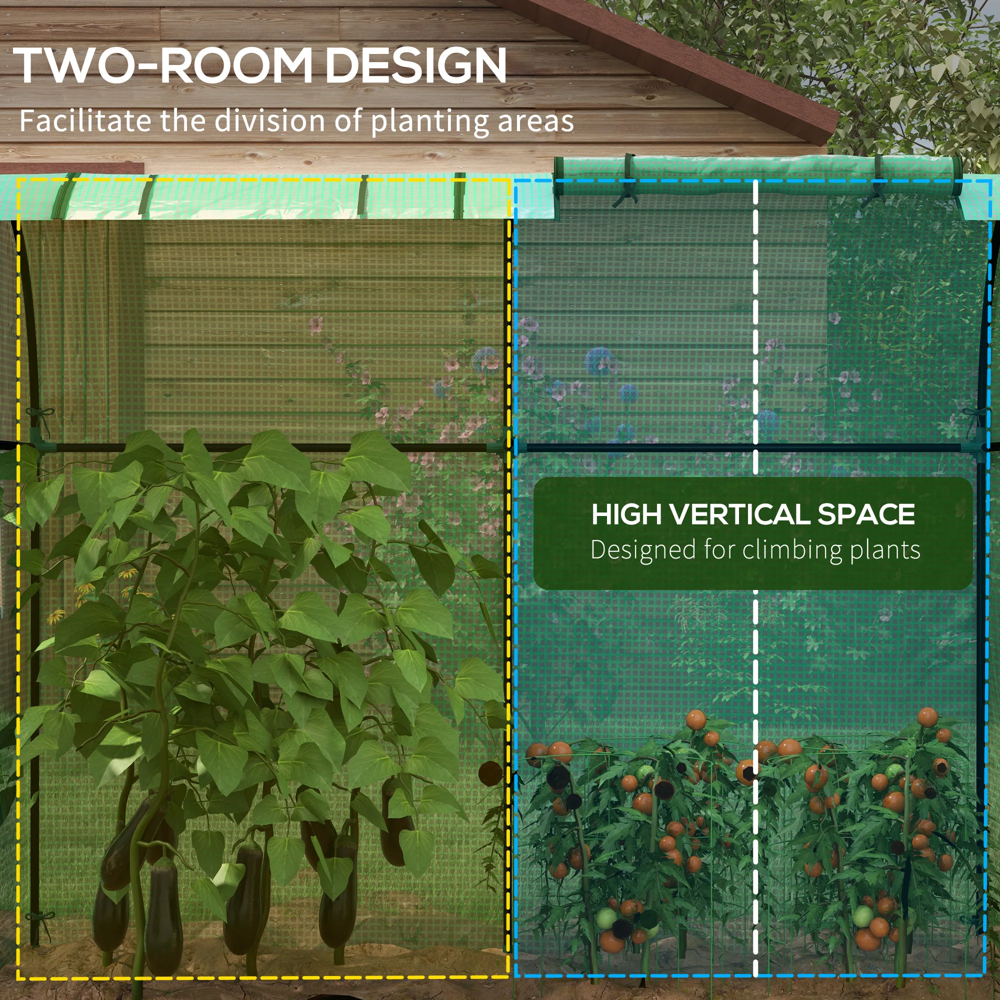 Tomato Greenhouse with 2 Roll-Up Doors, Portable Green House, 185 X 94 X 150cm