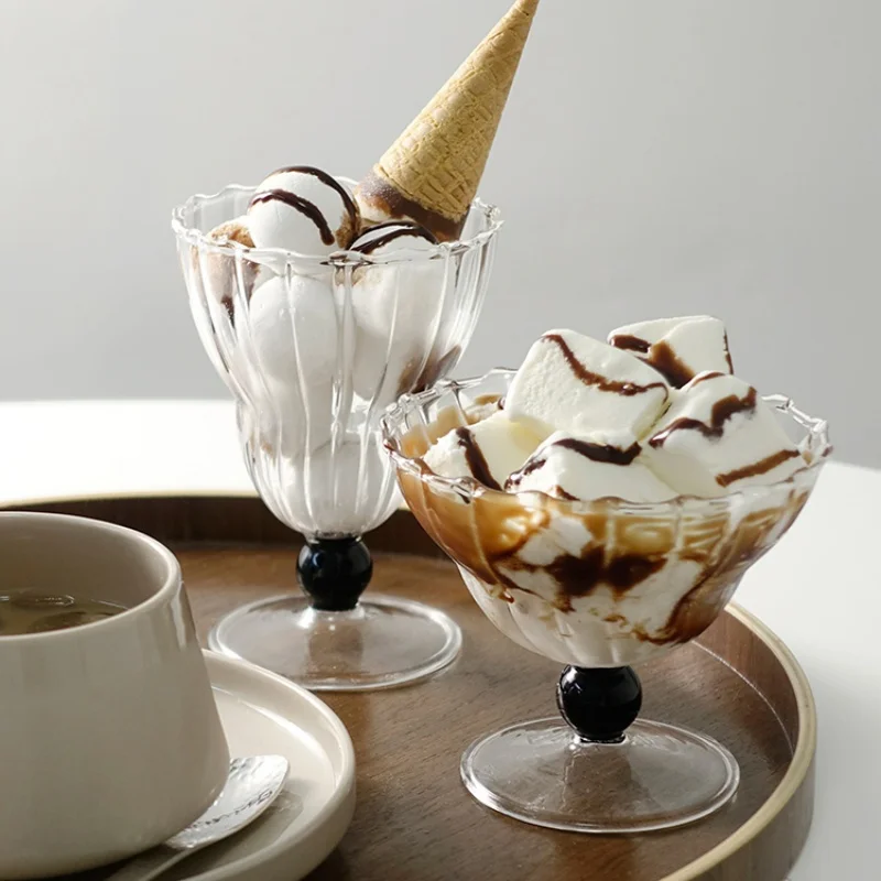 Clear Striped Glass Cup Creative Ripple Latte Coffee Mug Cold Drink Ice Cream Cup Yogurt Goblet Drink Juice Pudding Dessert Cup