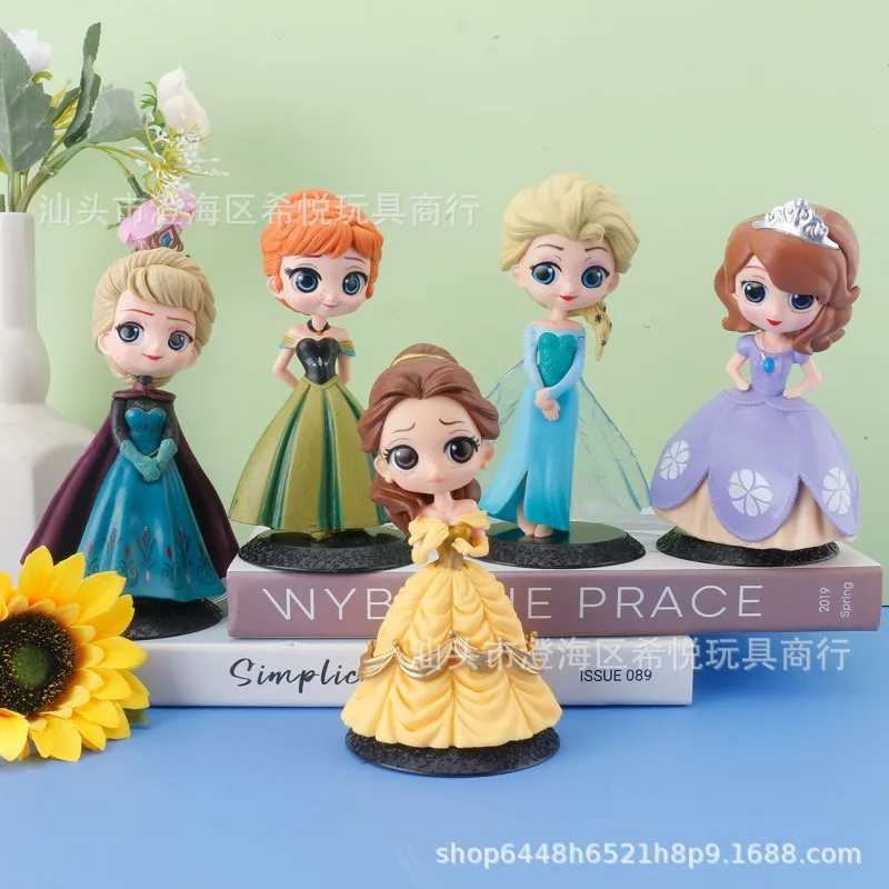 Cartoon Princess Anime Peripheral Action Figures Dolls Elsa Anna Hua Mulan Sophia Bake Cake Miniature Ornament Accessories Toys