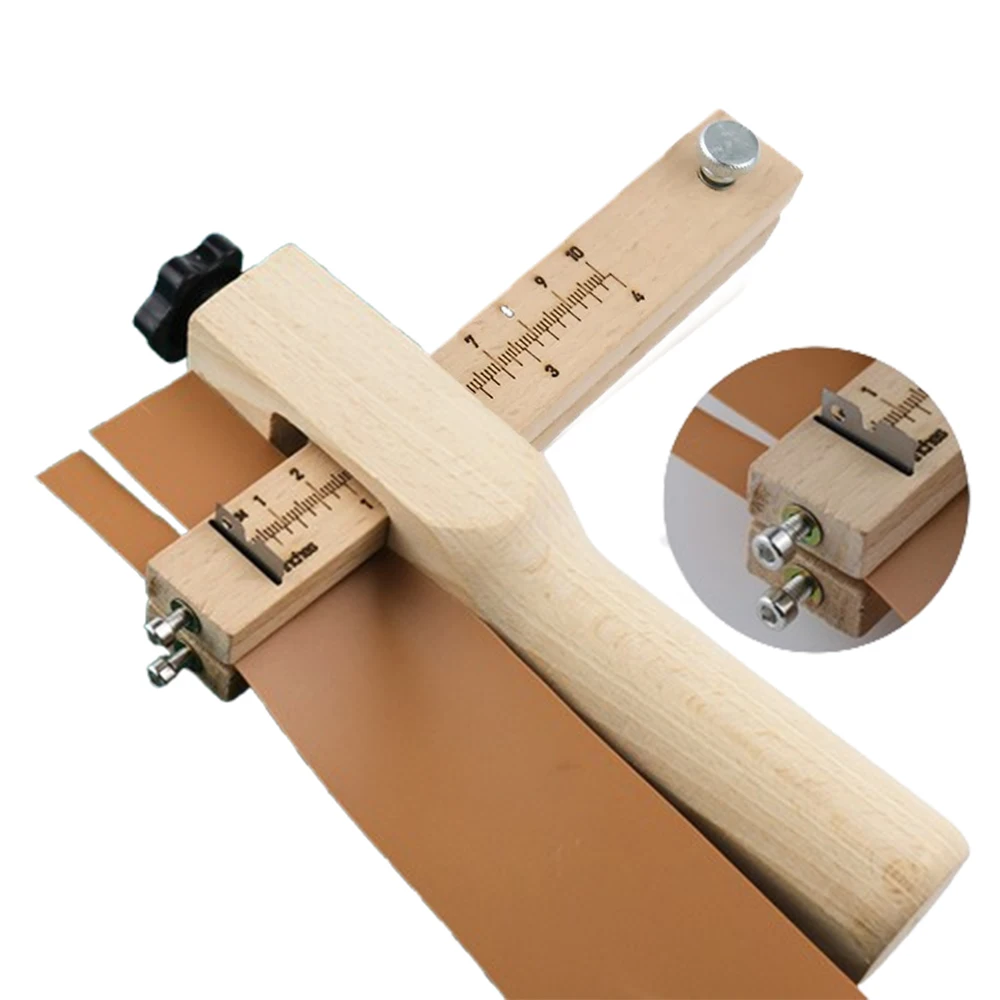 DIY Handcrafted Leather Belt Cutter/Blades Wooden Positioning Adjustable Width Cutter Tool for Leather Crafting