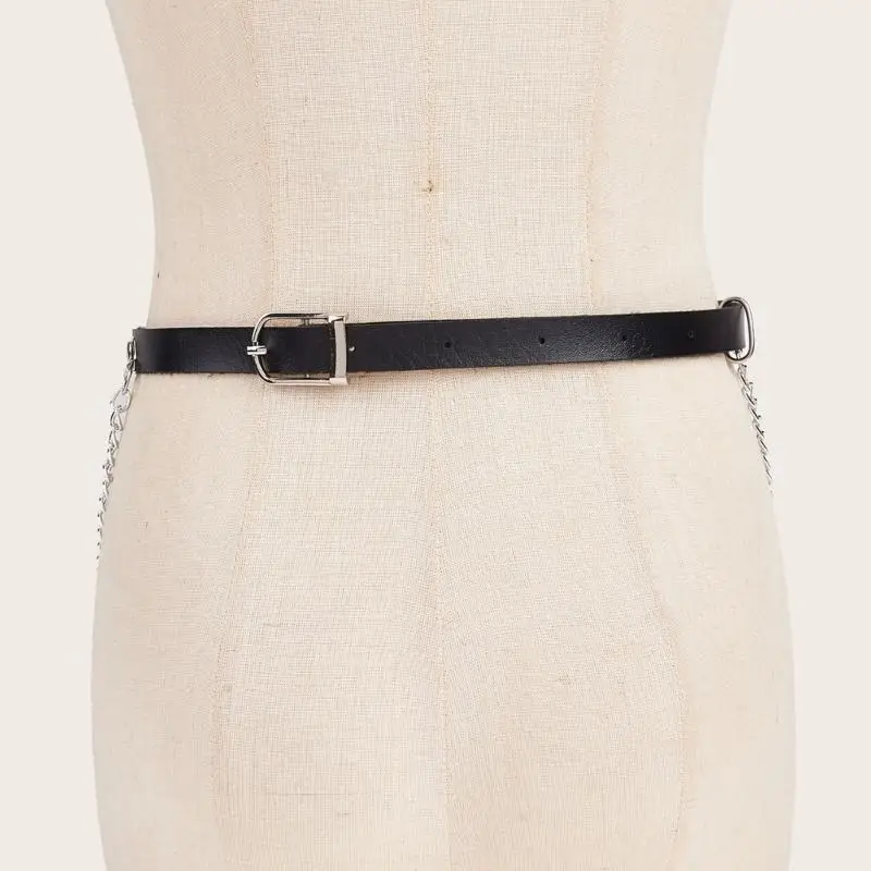

39BB Fashionable Leather Belt with Metal Chain for Both Casual and Formal Occasions